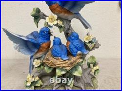 Vintage Hand Painted Floral & Parakeet Bird Sculpture with Wood Base