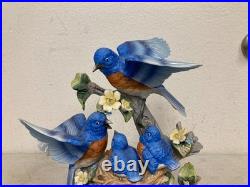 Vintage Hand Painted Floral & Parakeet Bird Sculpture with Wood Base