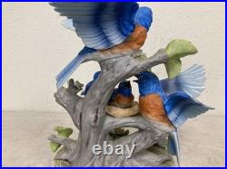 Vintage Hand Painted Floral & Parakeet Bird Sculpture with Wood Base