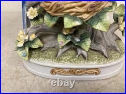 Vintage Hand Painted Floral & Parakeet Bird Sculpture with Wood Base