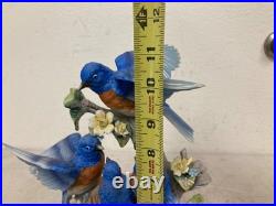 Vintage Hand Painted Floral & Parakeet Bird Sculpture with Wood Base