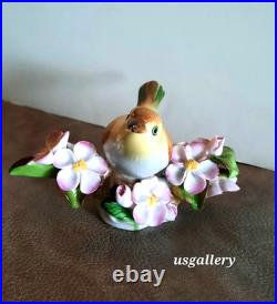Vintage Herend Porcelain Bird Figurine Sitting Amid Cherrytree Blossoms
