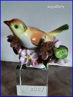Vintage Herend Porcelain Bird Figurine Sitting Amid Cherrytree Blossoms