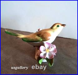 Vintage Herend Porcelain Bird Figurine Sitting Amid Cherrytree Blossoms