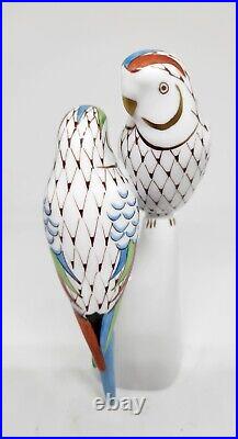 Vintage Hollohaza Hungarian Porcelain Parrotts Birds Hand Painted With Stand