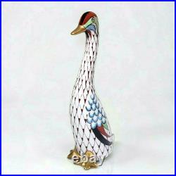 Vintage Hollohaza Hungary Fishnet Goose Porcelain Figurine Hand Painted Gold