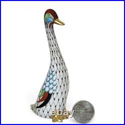 Vintage Hollohaza Hungary Fishnet Goose Porcelain Figurine Hand Painted Gold