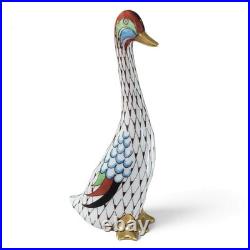 Vintage Hollohaza Hungary Fishnet Goose Porcelain Figurine Hand Painted Gold