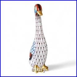 Vintage Hollohaza Hungary Fishnet Goose Porcelain Figurine Hand Painted Gold
