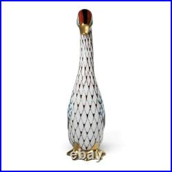 Vintage Hollohaza Hungary Fishnet Goose Porcelain Figurine Hand Painted Gold