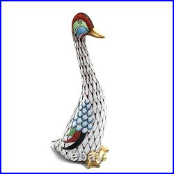 Vintage Hollohaza Hungary Fishnet Goose Porcelain Figurine Hand Painted Gold