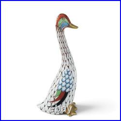 Vintage Hollohaza Hungary Fishnet Goose Porcelain Figurine Hand Painted Gold