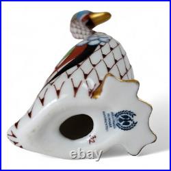 Vintage Hollohaza Hungary Fishnet Goose Porcelain Figurine Hand Painted Gold