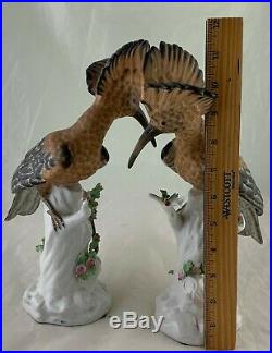Vintage Hoopoe Bird Figurine Statue Pair Hand Painted Porcelain Pottery Rare