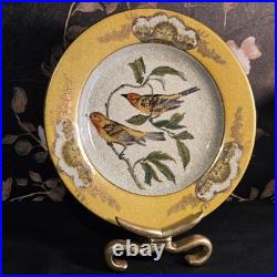 Vintage Hua Rong Tang Zhi Hand Painted Porcelain 10.5 Bird Plate with Brass Stand