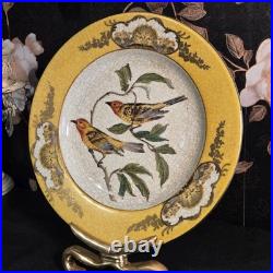 Vintage Hua Rong Tang Zhi Hand Painted Porcelain 10.5 Bird Plate with Brass Stand