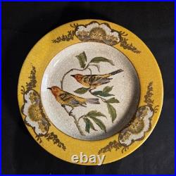 Vintage Hua Rong Tang Zhi Hand Painted Porcelain 10.5 Bird Plate with Brass Stand