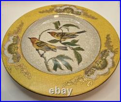 Vintage Hua Rong Tang Zhi Hand Painted Porcelain 10.5 Bird Plate with Brass Stand