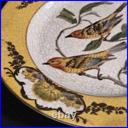 Vintage Hua Rong Tang Zhi Hand Painted Porcelain 10.5 Bird Plate with Brass Stand