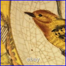 Vintage Hua Rong Tang Zhi Hand Painted Porcelain 10.5 Bird Plate with Brass Stand