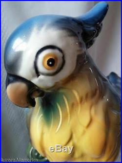 Vintage Italian Ceramic Porcelain Majolica Parrot Bird Statue Figure 12 Tall