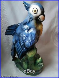 Vintage Italian Ceramic Porcelain Majolica Parrot Bird Statue Figure 12 Tall