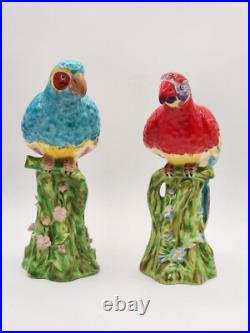 Vintage Italian Macaw Parrot Figurine Pair. Red And Blue