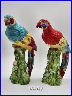 Vintage Italian Macaw Parrot Figurine Pair. Red And Blue