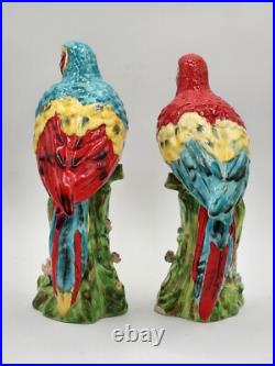 Vintage Italian Macaw Parrot Figurine Pair. Red And Blue