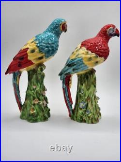 Vintage Italian Macaw Parrot Figurine Pair. Red And Blue