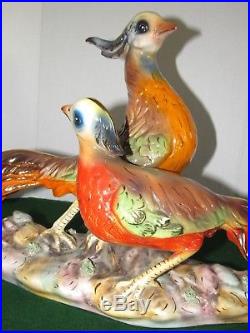 Vintage Italian Pheasants Ceramic Figurine Lrg Bird Statue Mid Century Italy 2ft