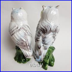 Vintage Italian Porcelain Owl Figurines Hand Painted Signed 5 Tall Set of 2