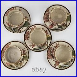 Vintage Japanese Satsuma Tea Set Hand-Painted Peacock Cherry Blossom 10 pieces