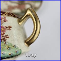 Vintage Japanese Satsuma Tea Set Hand-Painted Peacock Cherry Blossom 10 pieces