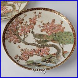 Vintage Japanese Satsuma Tea Set Hand-Painted Peacock Cherry Blossom 10 pieces