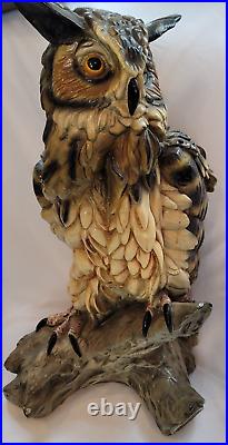 Vintage LARGE CHALKWARE 25 Statue Sitting Great Horned Owl Marwal RARE