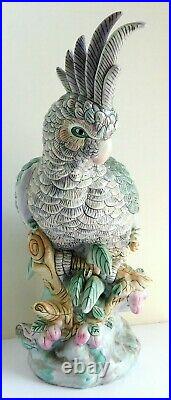Vintage Large Chinese Porcelain Cockatoo Parrot Bird Statue Figurine