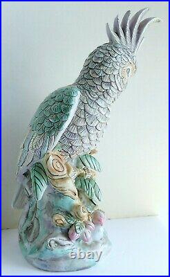 Vintage Large Chinese Porcelain Cockatoo Parrot Bird Statue Figurine