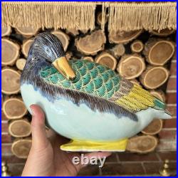 Vintage Large Porcelain Hand Painted Duck Figurine Bird Statue Blue Green Yellow