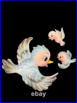 Vintage Lefton Bluebird Wall Plaques Set of 3 Birds Hand-Painted Ceramic, Japan