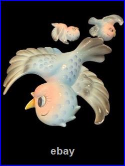 Vintage Lefton Bluebird Wall Plaques Set of 3 Birds Hand-Painted Ceramic, Japan