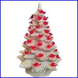 Vintage MCM Matte White Ceramic Christmas Electric Cardinal Red Bird Peg Tree