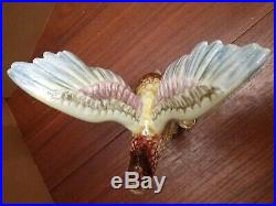 Vintage Majolica Bird Statue -Colorful Cockatoo Red Neck & Feathers 9x7