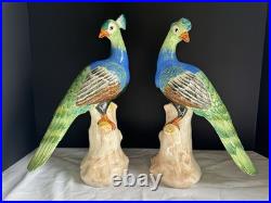 Vintage Majolica Style Pheasant Figurine Set Porcelain/Ceramic Mid-century/20th