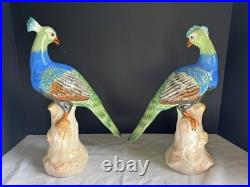 Vintage Majolica Style Pheasant Figurine Set Porcelain/Ceramic Mid-century/20th