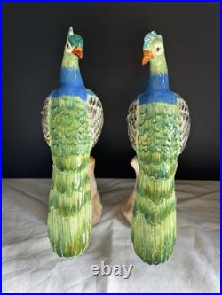 Vintage Majolica Style Pheasant Figurine Set Porcelain/Ceramic Mid-century/20th