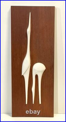 Vintage Mid Century Teak & Porcelain Peter Muller Heron Birds Wall Art Sculpture