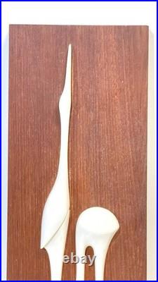Vintage Mid Century Teak & Porcelain Peter Muller Heron Birds Wall Art Sculpture