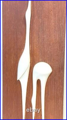 Vintage Mid Century Teak & Porcelain Peter Muller Heron Birds Wall Art Sculpture