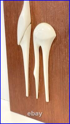 Vintage Mid Century Teak & Porcelain Peter Muller Heron Birds Wall Art Sculpture
